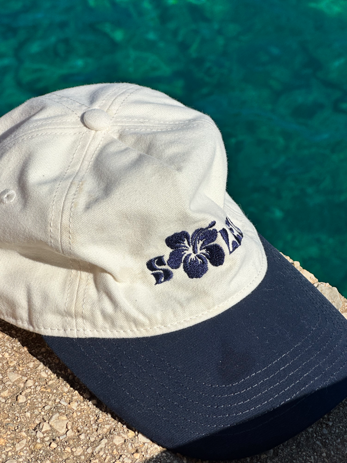 "L'hibiscus" Baseball Cap | Cream & Blue